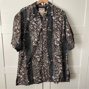 Cooke Street Honolulu XL Hawaiian Shirt Black Brown Floral Reverse Print Cotton